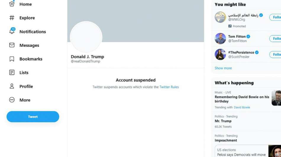 Twitter sperrt Trumps Konto nach Sturm auf US-Kapitol "dauerhaft"