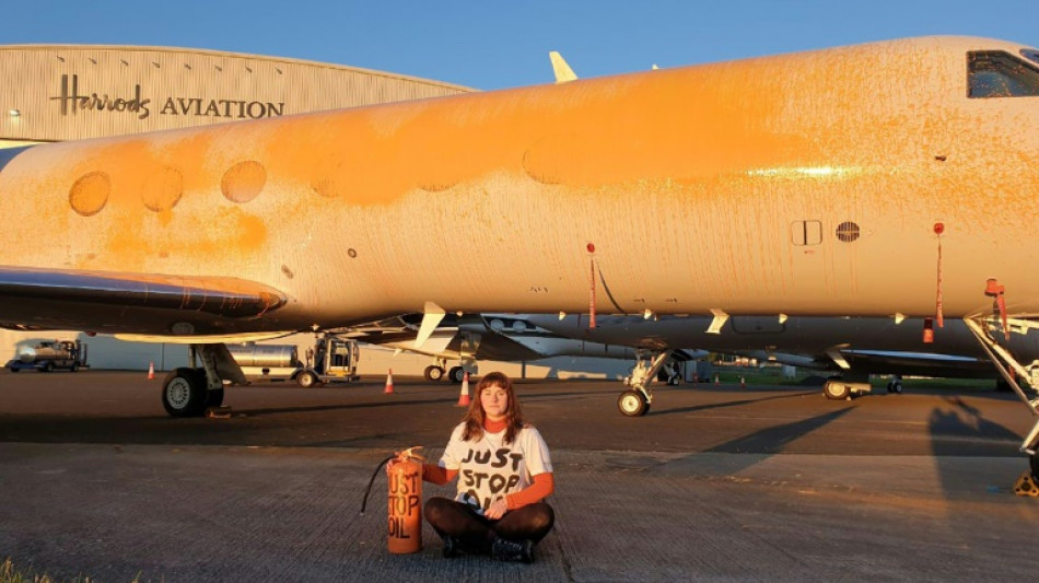 Ecologistas roc&iacute;an con pintura jets privados en aeropuerto londinense